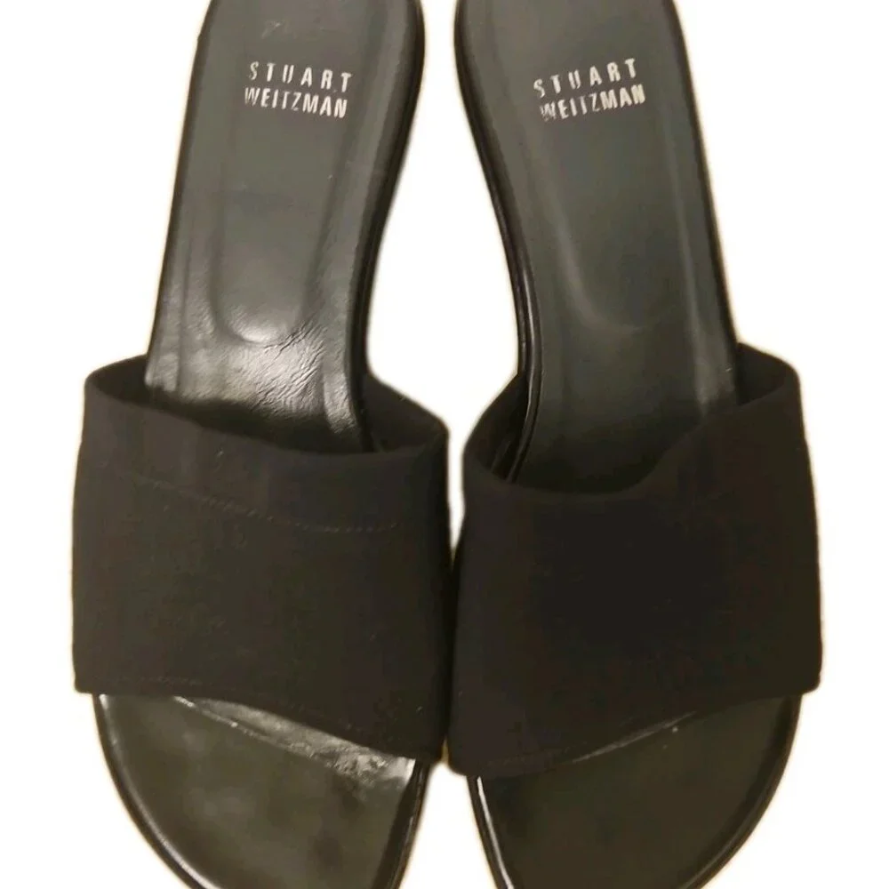 Stuart Weitzman Black Platform Wedge Leather-Lined Sandals, Womens Size 8 M